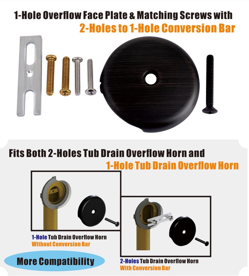 Artiwell Bronze Universal Tub Drain Tip Toe Tub Conversion Kit Assembly, Artiwell EZ Installation Bathtub Drain Replacement Trim Kit with 1-Hole Overflow Face Plate and Pop-Up Tub stopper,OIL RUBBED BRONZE - Image 4